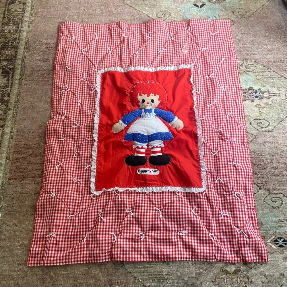 Vintage Handmade Raggedy Ann Quilt Red Gingham Plaid Puffy Doll Design